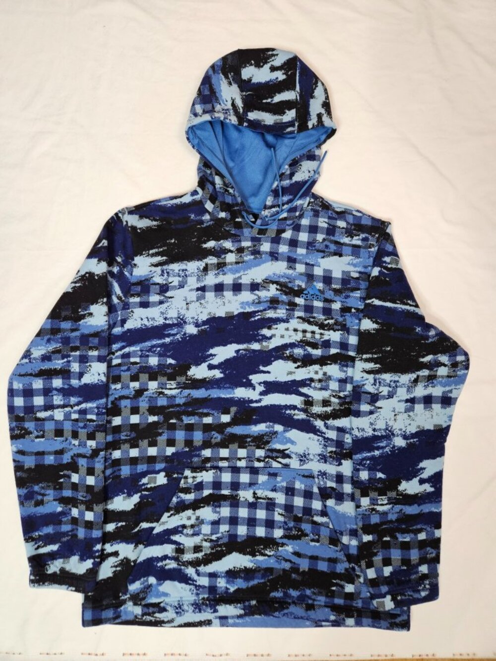 Adidas Snowboarding Blue Camo Plaid Fleece Hoodie L ❄️ Skate Streetwear Y2K